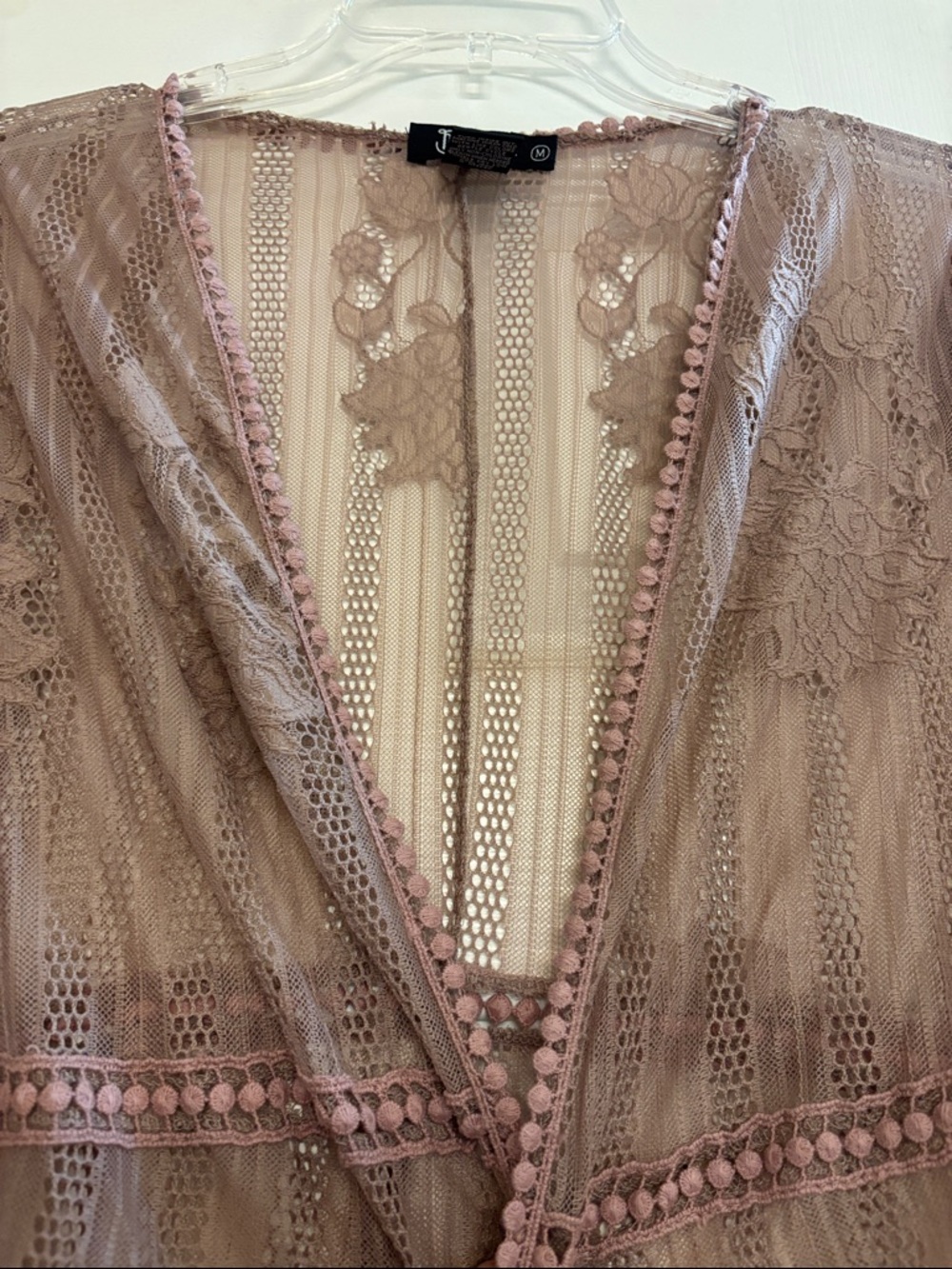 Miss Chievous Sheer Lace cardigan in Mauve Taupe Med - Picture 2 of 5